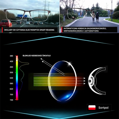 Inteligentne okulary progresywne z pełną ochroną oczu przed promieniowaniem UV