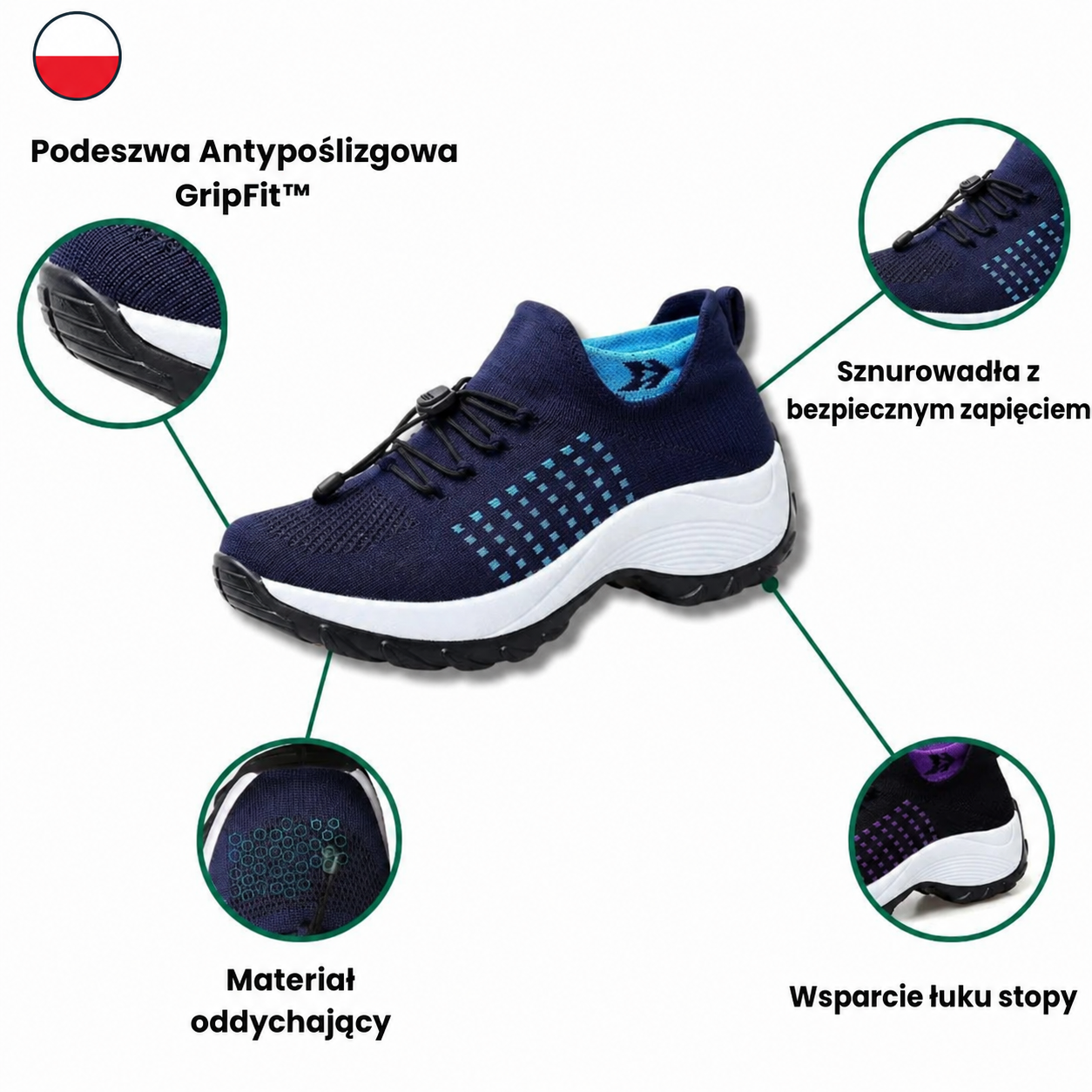 Buty Orthofit w kolorze czarno-turkusowym – widok z tyłu