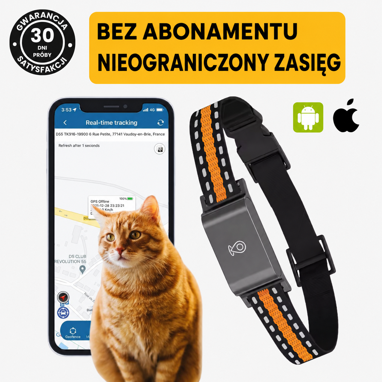 Obroża GPS bez abonamentu z modułem śledzenia w czasie rzeczywistym dla psów i kotów