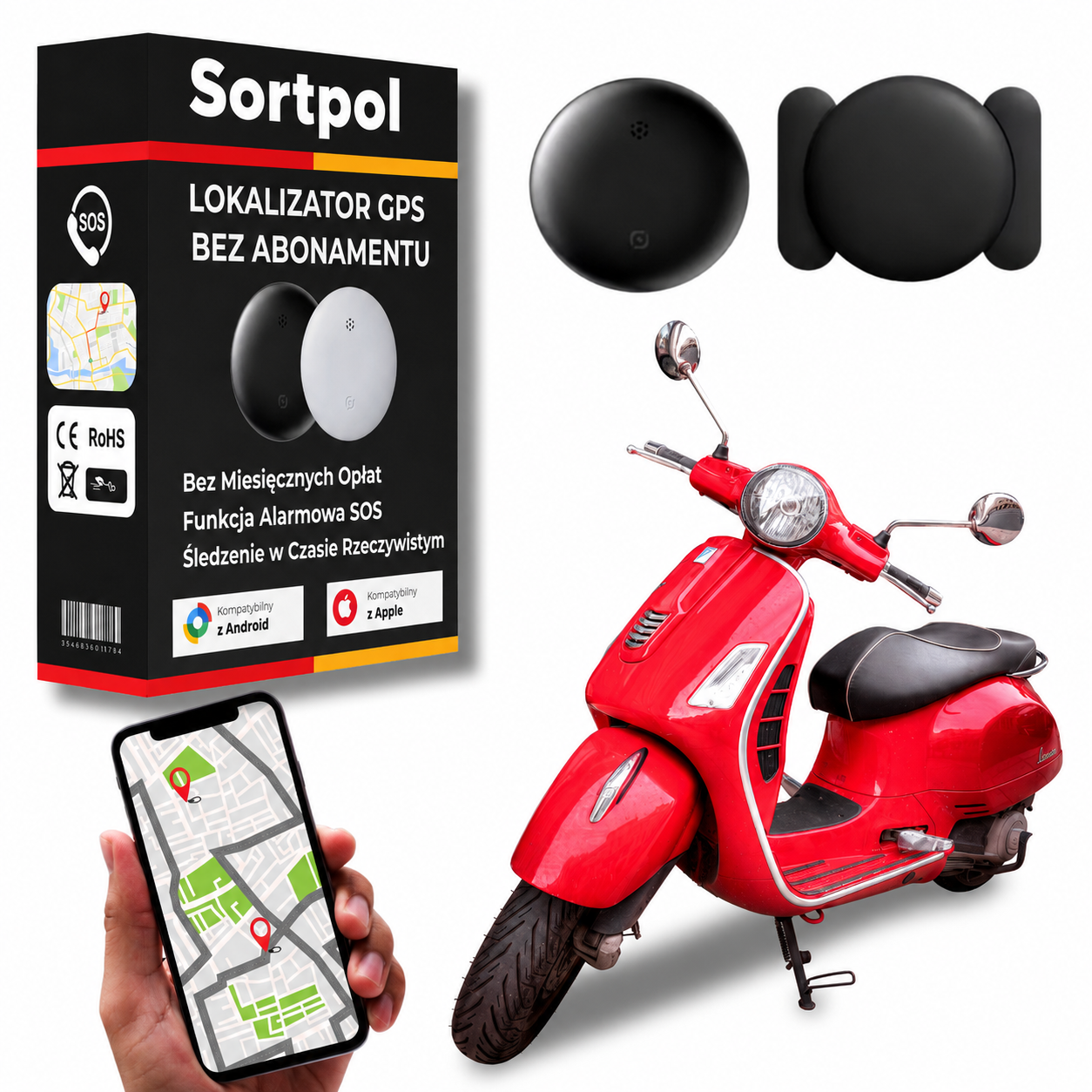 Lokalizator GPS do motocykla bez abonamentu kompatybilny z aplikacjami Apple i Google Find My