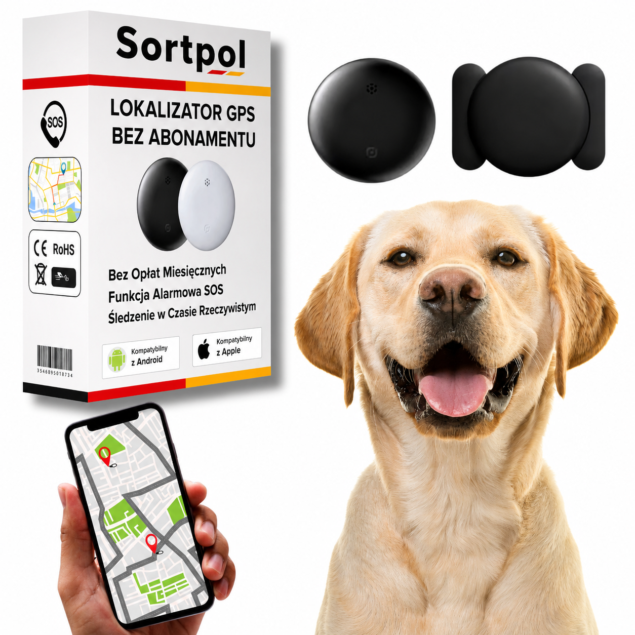 Lokalizator GPS dla psa dyskretny, kompatybilny z Apple i Android Find My, bez abonamentu