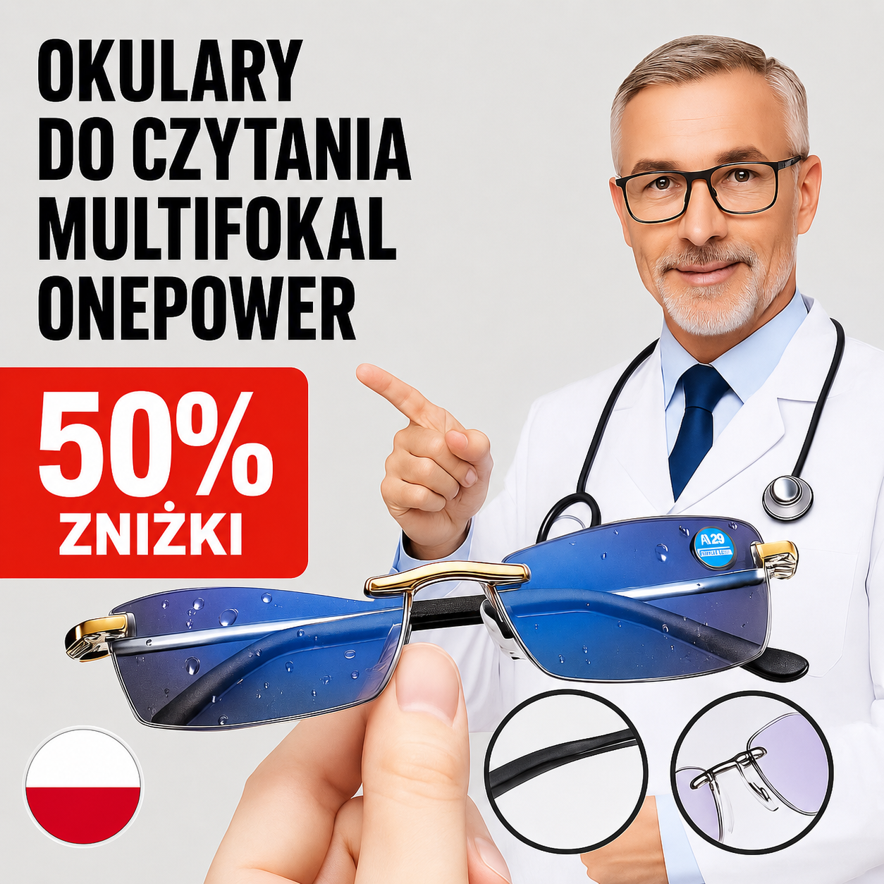 Inteligentne okulary wieloogniskowe Anti-Refleks z gratisowym skórzanym etui i płynem do czyszczenia soczewek 500ml