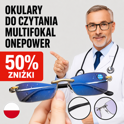 Inteligentne okulary wieloogniskowe Anti-Refleks z gratisowym skórzanym etui i płynem do czyszczenia soczewek 500ml