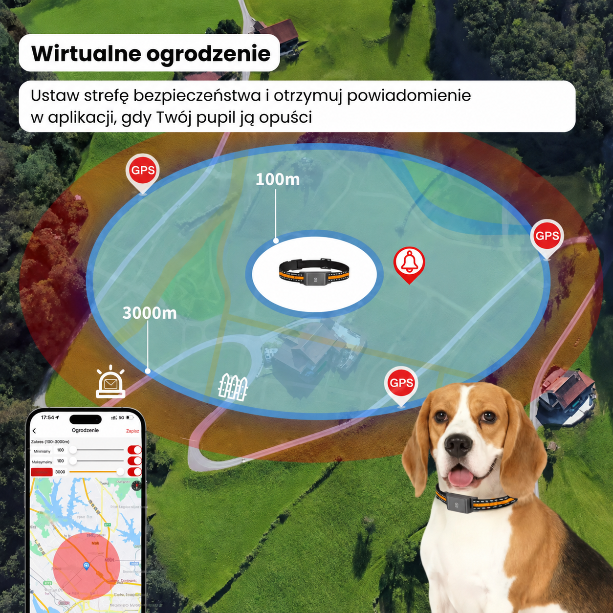 Obroża GPS z nieograniczonym zasięgiem dzięki technologii GPS i karcie SIM