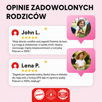 Dziecko noszące smartwatch GPS Sortpol z funkcją bezpiecznych połączeń i wiadomości
