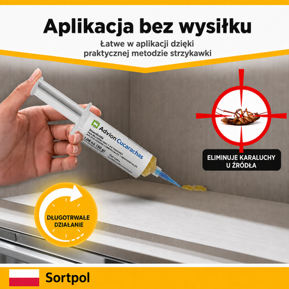 Szczegóły opakowania strzykawki żelowej do eliminacji karaluchów z informacjami o składzie