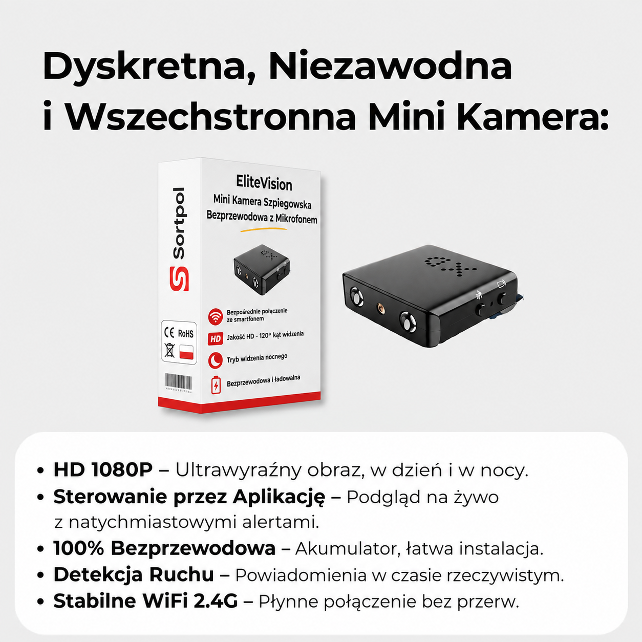 Kamera EliteVision z wodoodporną obudową do użytku wewnętrznego i zewnętrznego