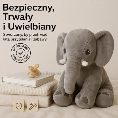 Poduszka słoń pluszowy w kolorze niebieskim z bliska