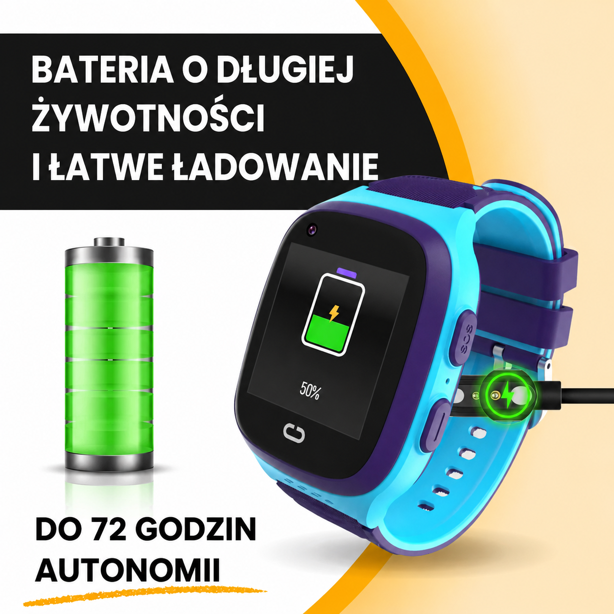 Szczegóły techniczne smartwatcha GPS dla dzieci z baterią 400 mAh i ładowaniem USB-C