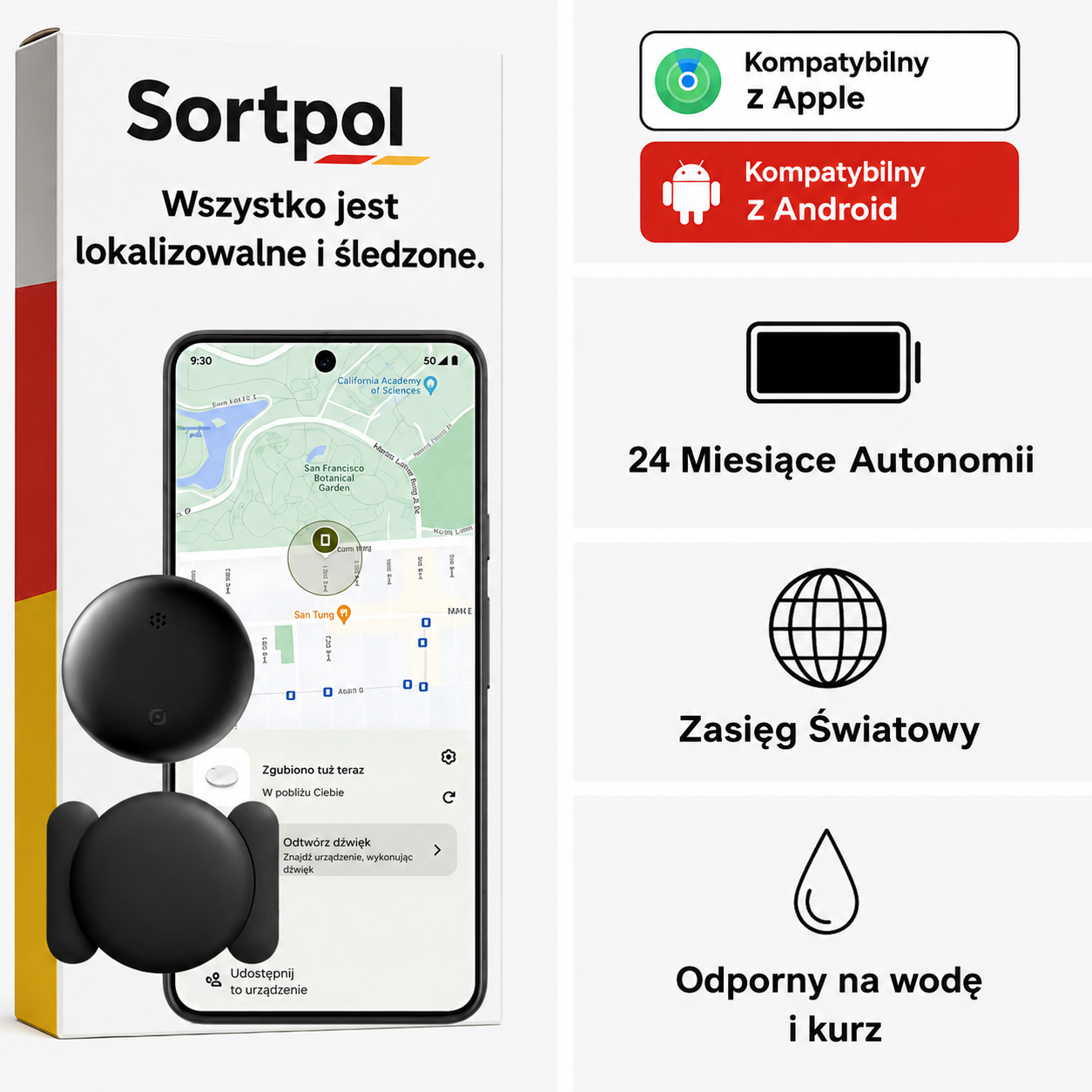 Zestaw lokalizatora GPS z uchwytem standardowym, magnetycznym i 5 bateriami CR2032