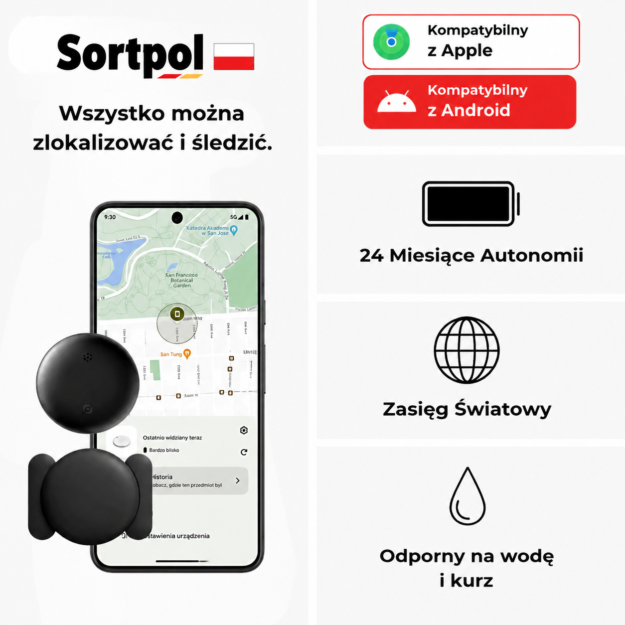 Zestaw lokalizatora GPS dla zwierząt z uchwytem typu AirTag i bateriami CR2032