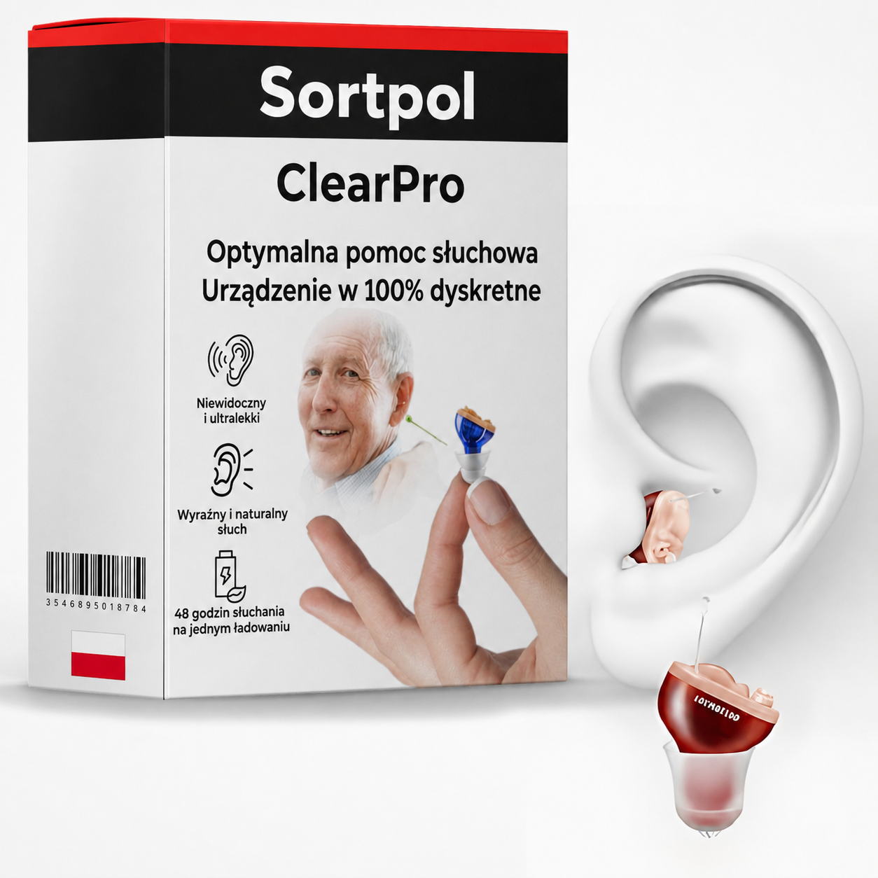 Szczegóły konstrukcji wzmacniacza słuchu ClearPro z widocznymi elementami