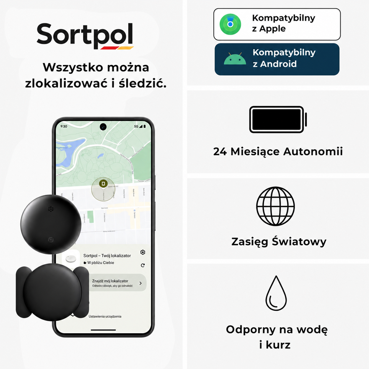 Zestaw lokalizatora GPS z uchwytem standardowym, magnetycznym i bateriami zapasowymi