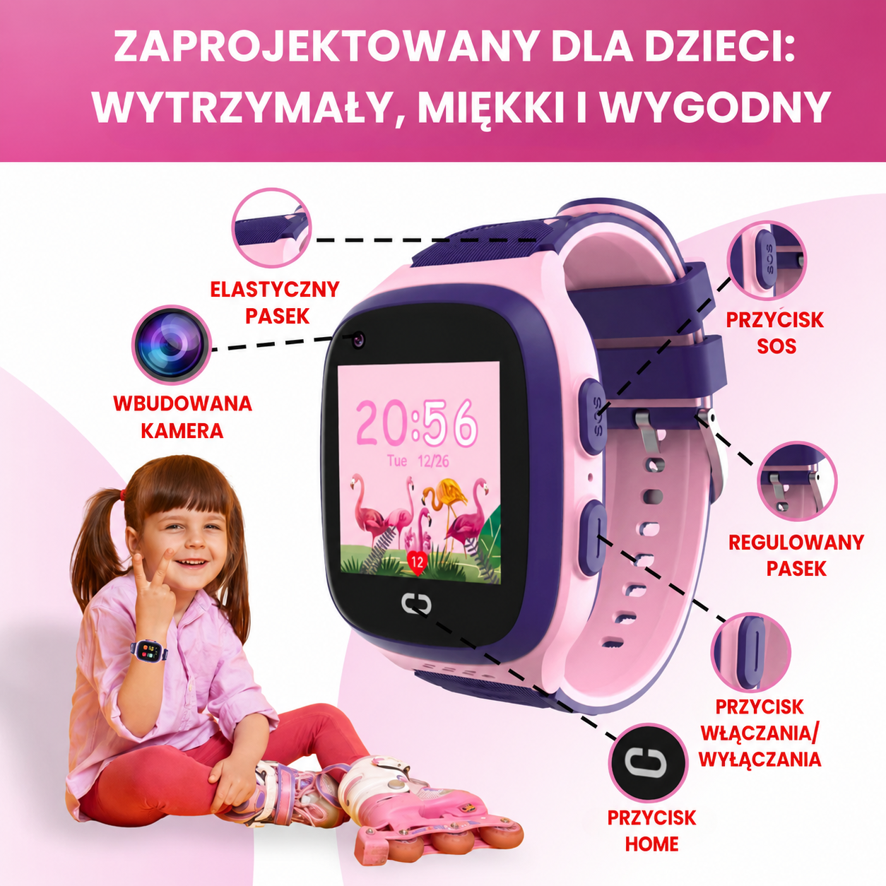 Smartwatch GPS dla dzieci Sortpol bez abonamentu z darmowym śledzeniem przez całe życie