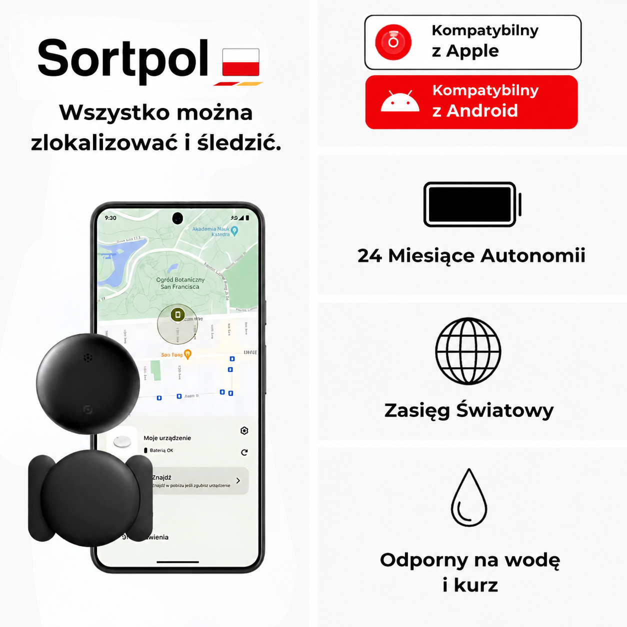 Zestaw lokalizatora GPS z uchwytami standardowym i magnetycznym oraz bateriami CR2032