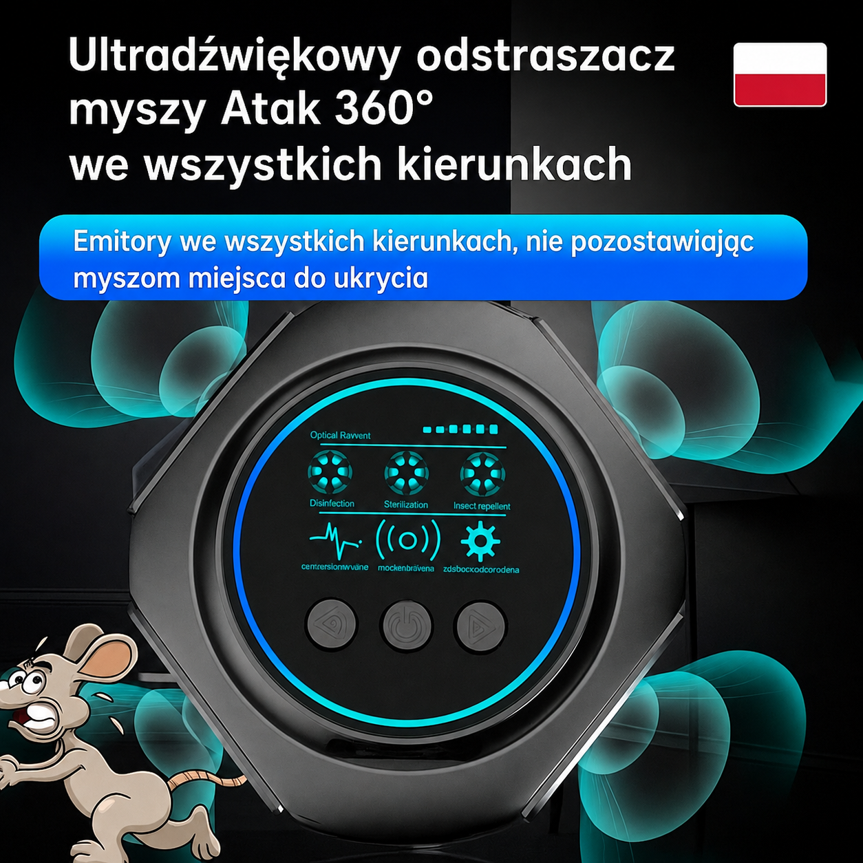 Porównanie rozmiaru ultradźwiękowego odstraszacza pająków z dłonią