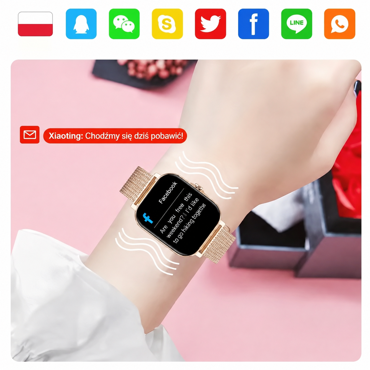 Smartwatch dla kobiet z powiadomieniami o połączeniach i wiadomościach
