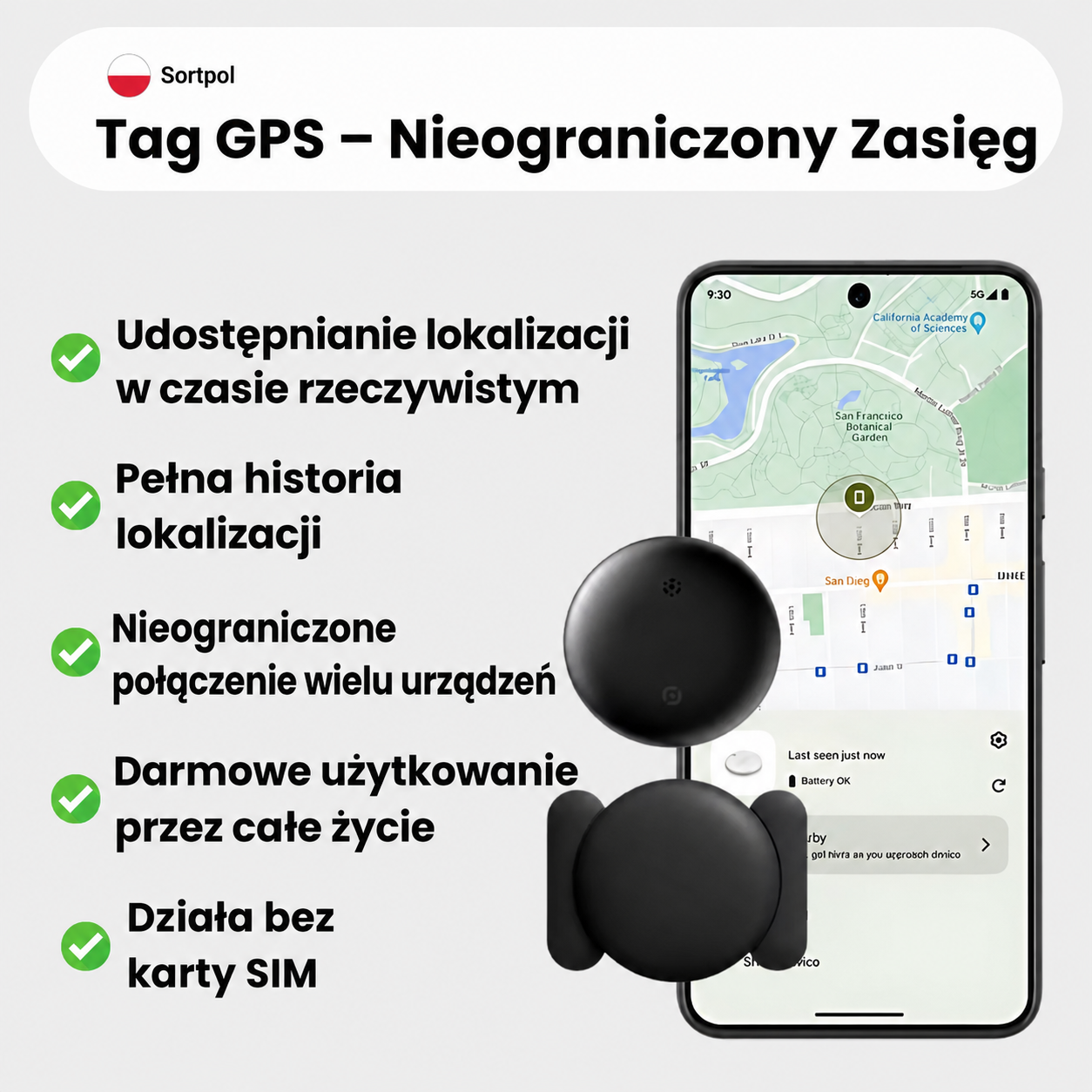Lokalizator GPS działający z oficjalną technologią Apple i Android Find My bez ukrytych kosztów