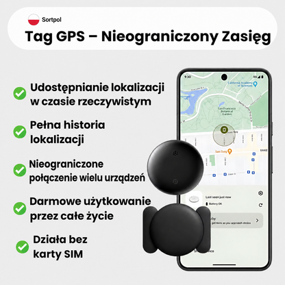 Lokalizator GPS działający z oficjalną technologią Apple i Android Find My bez ukrytych kosztów